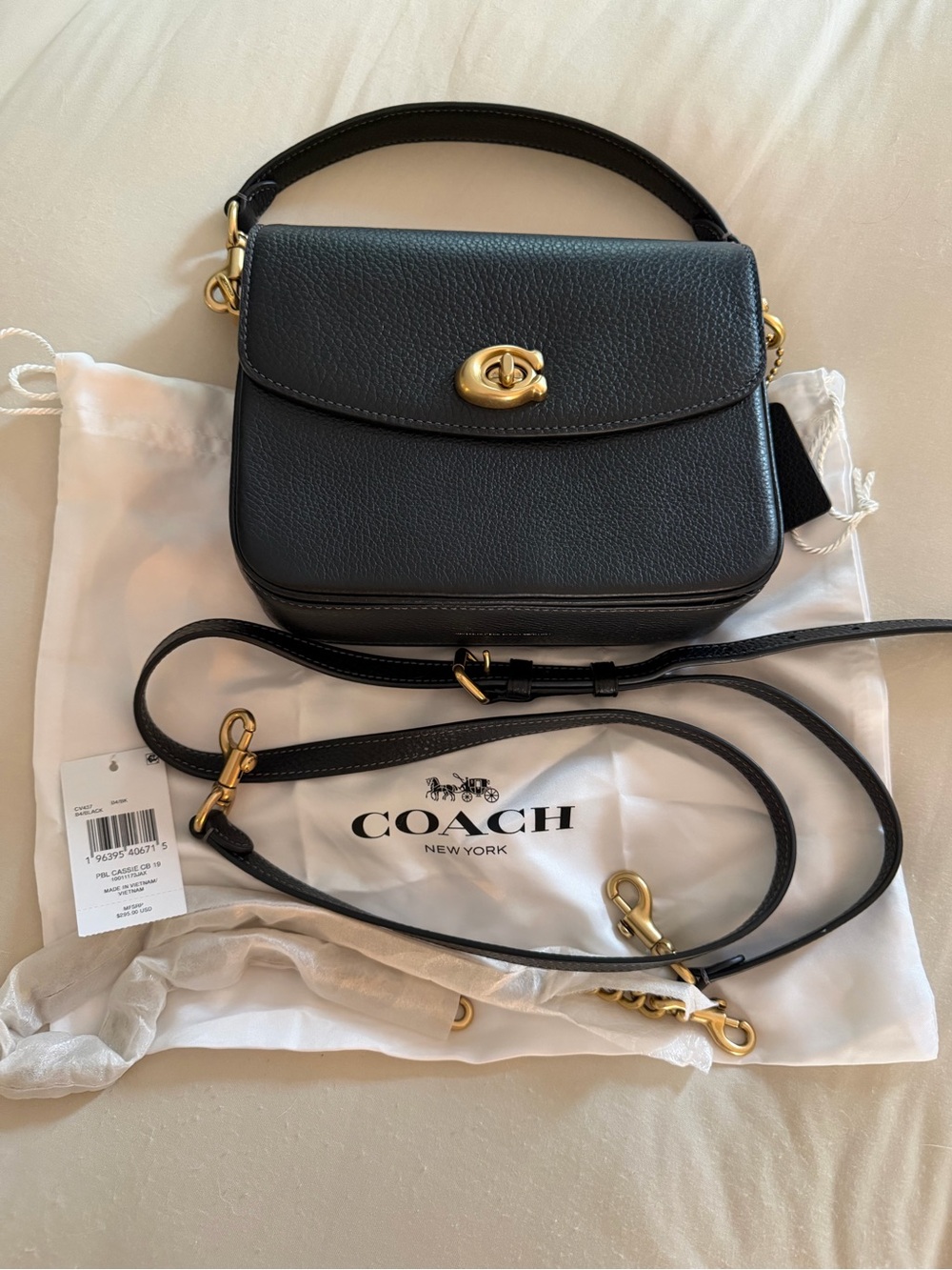 Coach Cassie 19 Black Pebbled Leather Satchel with Gold Turnlock - Picture 6 of 7